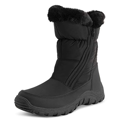 POLAR Womens Memory Foam Twin Zip Opening Pull On Nylon Waterproof Thick Faux Fur Lined Winter Rain Snow Boots - Black - EU39/US8 - YC0663