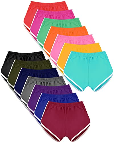 14 Pcs Dolphin Shorts Women Yoga Shorts Athletic Elastic Summer Breathable Sports Polyester Cotton Workout Shorts (Solid Colors, XXL)