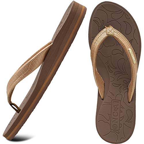 ONCAI Flip Flops For Women Yoga Mat Non-Slip Womens Flip Flops Thong Sandals Summer Beach Slippers With Arch Support Lightweight EVA Sole Brown Size 6.5