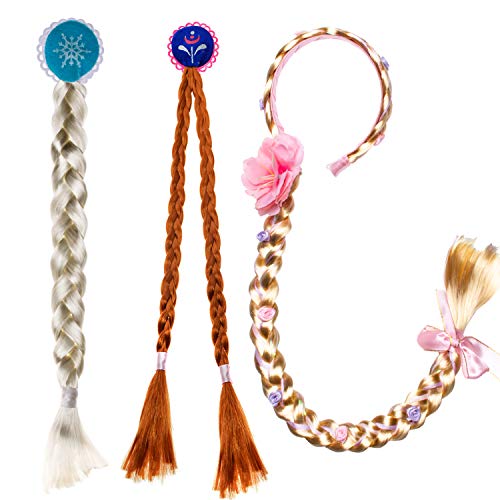 Party Chili Princess Dress up Headband Braided Wigs for Girls Costume Accessories 3 Piece Set