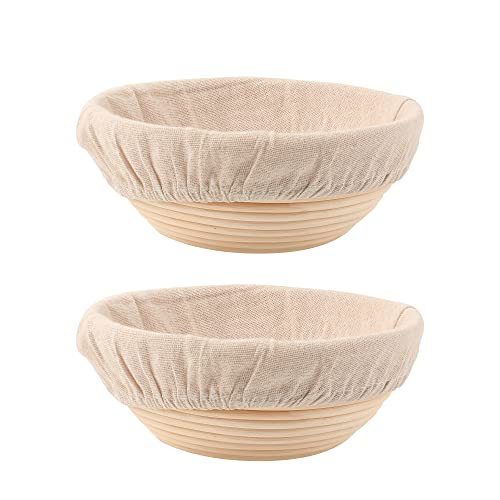 DOYOLLA Bread Proofing Baskets Set of 2 8.5 inch Round Dough Proofing Bowls w/Liners Perfect for Home Sourdough Bakers Baking