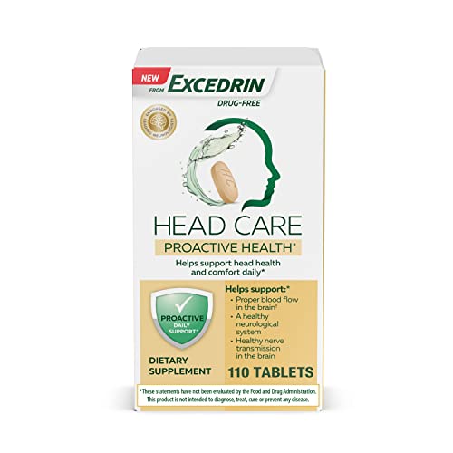 Excedrin Head Care Proactive Health with Magnesium, Riboflavin, Vitamin B6, Folic Acid and Vitamin B12, Dietary Supplement Supports Head Health and Comfort Daily – 110 Count
