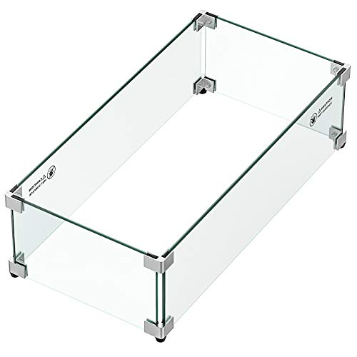 Skyflame 24 x 12 Inches Rectangular Fire Pit Glass Wind Guard Replacement for Outdoor