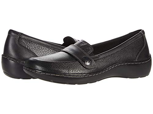 Clarks Women's Cora Daisy Loafer, Black Tumbled Leather, 9