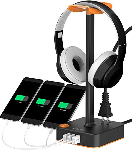 COZOO Headphone Stand with Fast Charging USB Ports and Power Outlets, Suitable for Gaming, DJ, Wireless Earphone Display - Orange