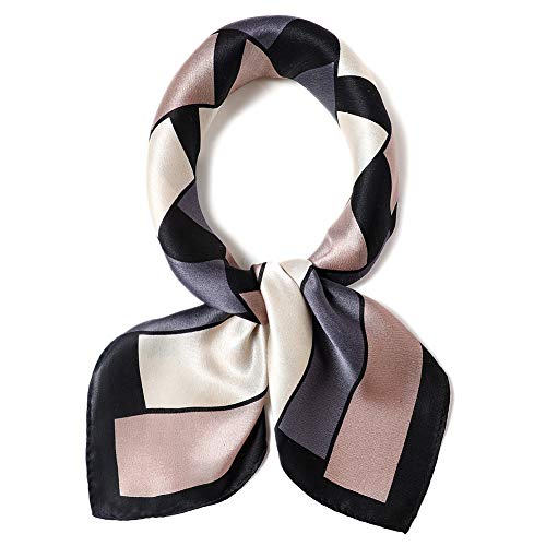 ANDANTINO 100% Pure Mulberry Silk Square Scarf for Hair-27''x27''- Women Men Natural Silk Neckerchief Digital Printed Headscarf (Black&Purple)