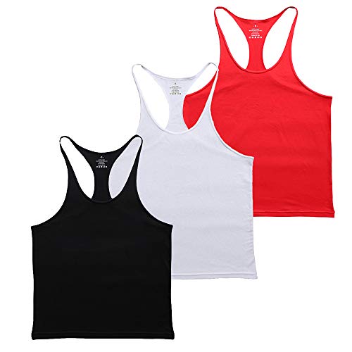 Muscle Alive Blank Bodybuilding Stringer Tank Tops Men Cotton Size L Black White Red 3 Packs