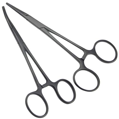LILYS PET Pet Colourful Stainless Steel Hemostat Hemostatic Forcep,Pet Ear Hair Pull Forcep,Bend head and Straight head kit (Black, 12cm)