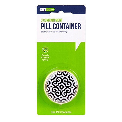 EZY DOSE Fashion Daily Round, Portable On-The-Go Pocket Pharmacy, Pill Box, Organizer and Vitamin Containers, Snap Shut Lids, Perfect For Traveling, Color May Vary