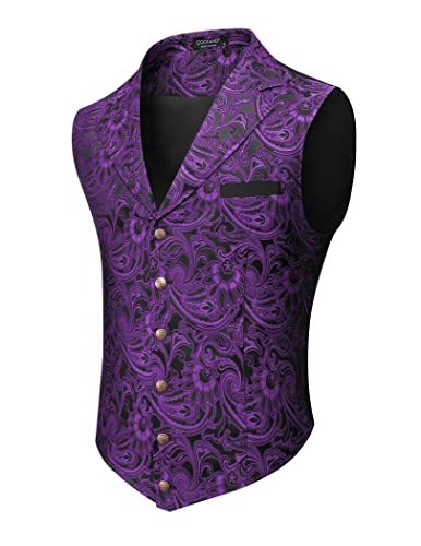 COOFANDY Mens Suit Vest Purple Paisley Formal Waistcoat Tuxedo Vest Gothic Steampunk Vest for Suit Tux Purple, Small
