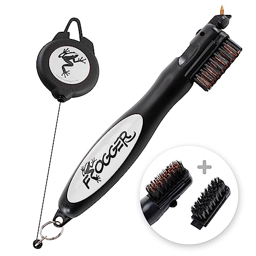 Frogger BrushPro Golf Club Cleaner with Ergonomic Grip and Retractable Cord | Sturdy Golf Brush and Groove Cleaner with Advanced Scrub Cleaning Technology for Professional Golfers | Gray