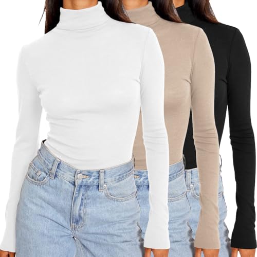 Women's Fall Clothes Turtleneck Long Sleeve Shirts Mock Neck Tops Fashion Basic Layering Tight Stretch Pullover Thermal Underwear Scrub Winter Clothes 2023