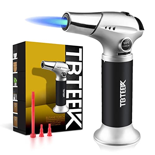 TBTEEK Butane Torch, Kitchen Torch Cooking Torch with Safety Lock & Adjustable Flame for Cooking, BBQ, Baking, Brulee, Creme, DIY Soldering(Butane Not Included)