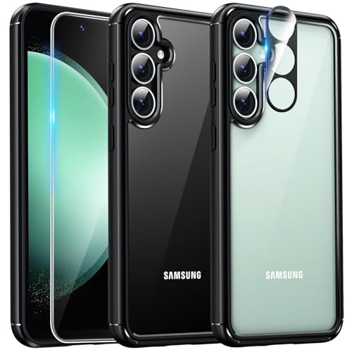 TAURI 5-in-1 for Samsung Galaxy S23 FE Case Black, [Not Yellowing] with 2 Tempered Glass Screen Protectors + 2 Camera Lens Protectors, [Military Grade Drop Protection] Shockproof Slim for S23 FE Case