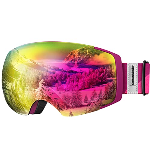 OutdoorMaster Ski Goggles PRO - Frameless, Interchangeable Lens 100% UV400 Protection Snow Goggles for Men & Women (Rose Frame VLT 17% Rose Lens and Free Protective Case)