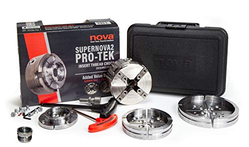 Nova 23108 Supernova 2 Premier Pro-Tek Chuck Bundle with Pro-Tek 2' Jaw Set, 4' Bowl Jaw Set, 5' Bowl Jaw Set, Woodworm Screw, Plastic Case & accessories, bundled with Nova ILNS 1-1/4' x 8tpi Insert