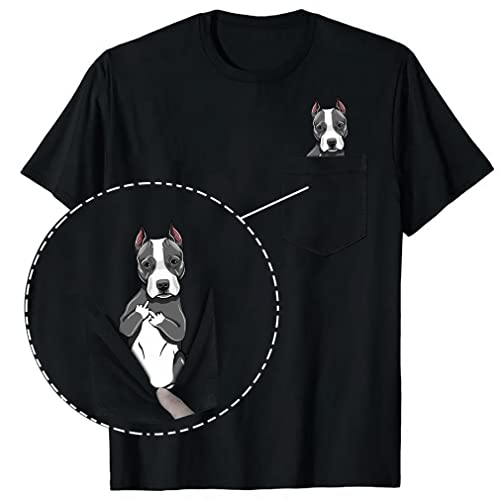 Pibtbull with Middle Finger Funny Pocket T-Shirt Animal Lover Shirt, Vintage Birthday T-Shirt Lover Gift for Men Women