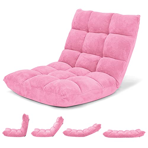 Giantex Floor Chair with Back Support, Folding Sofa Chair with 14 Adjustable Position, Padded Sleeper Bed, Couch Recliner, Gaming/Meditation Chair for Adults(Pink)