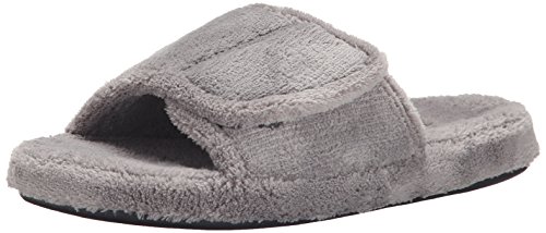 Acorn Men's Spa Slide Slippers with adjustable strap and soft terry lining , Grey, size 9-10