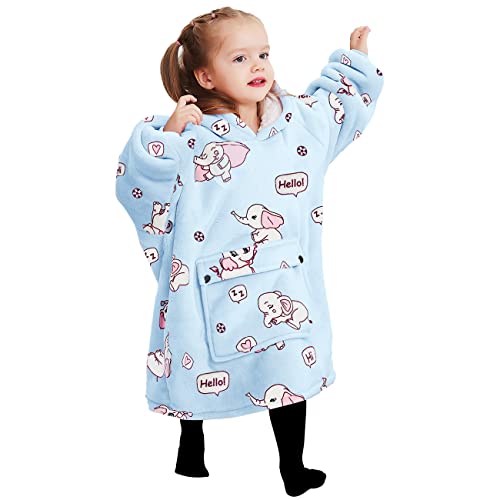 KFUBUO Wearable Blanket Hoodie for Kids Toddlers Sherpa Blanket Sweatshirt With Pocket Cute Hoodies 2-6 Year Old Girl Boy Birthday Gifts Elephant