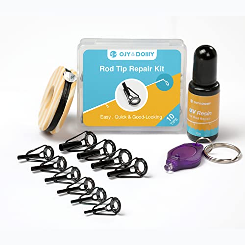 Fishing Rod Tip Repair Kit with Glue, Complete Kit with UV Cured Adhesive and 10 Rod Tips