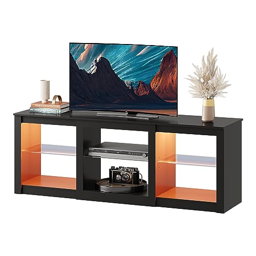 WLIVE TV Stand for 65 Inch TV, Entertainment Center with Adjustable Glass Shelves, LED TV Console, TV Stands for Living Room, Black