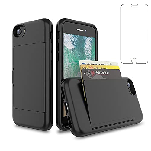 Asuwish Phone Case for iPhone 6plus 6splus 7plus 8plus i 6/6s/7/8 Plus with Tempered Glass Screen Protector and Cell Card Holder Slot Stand iPhone6splus Phone7s 7s 7+ 8s 8+ Phones8 6+ i6 6s+ Black
