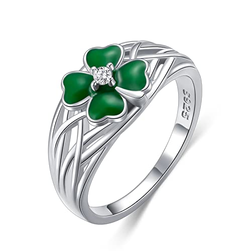 Luyona Shamrock Ring St Patricks Day Rings Four Leaf Clover Ring for Women Sterling Silver 925 Irish Shamrock Green Clover Jewelry Charm Prom Lucky Valentines Gifts Christmas Gifts - Size6