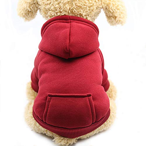 Jecikelon Winter Dog Hoodie Sweatshirts with Pockets Warm Dog Clothes for Small Dogs Chihuahua Coat Clothing Puppy Cat Custume (X-Small, Wine red)
