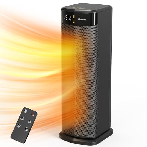 BREEZOME Space Heater for Indoor Use, 1500W Fast Heating Electric Heater with Thermostat, 90°Oscillating PTC Ceramic Heater with Remote, 24H Timer Portable Room Heater for Home Office Bedroom