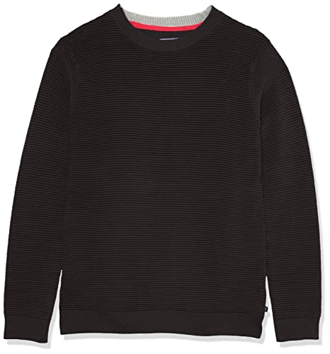 IZOD Boys' Solid Crew Neck Ribbed Pullover Sweater with Chest Logo, Black/Ottoman, 10-12
