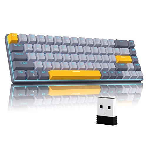 Wireless 60% Mechanical Gaming Keyboard, 3 Connection Mode Keyboard with Linear Red Switches, Portabl Compact Grey&Black Keyboard, 68 Keys Mini Keyboard for Mac/Windows, Gamer,Typist,Travel,Trip