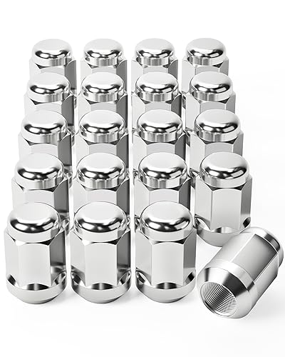 OMT 1/2'-20 Lug Nuts with Cone Seat, 3/4' 19mm Hex 1.38x0.87 in. Chrome Plated Wheel Lug Nuts Compatible with Ford Mustang Explorer F-150 Dodge Ram 1500 Ramcharger Jeep Wrangler & More, Set of 20