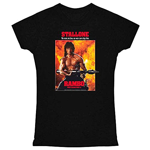 Pop Threads Rambo First Blood Part II 80s Movie Stallone Tee Shirt for Women Black L