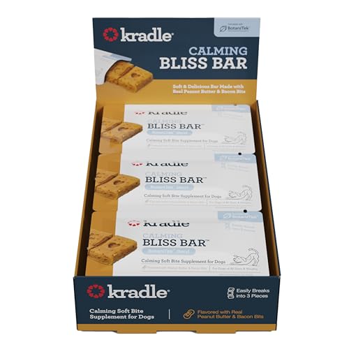 Kradle Bliss Bar Dog Calming Chews - Soft Bake - Stress Relief Support for Dogs - Human Grade Calming Chews with Soothing Ingredients - Peanut Butter Bacon Flavor - 12 Pack