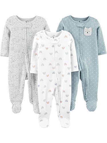 Simple Joys by Carter's Unisex Babies' Cotton Footed Sleep and Play, Pack of 3, Bear/Llama/Rainbow, Newborn