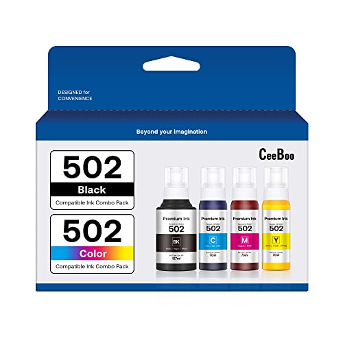 Compatible 502 High Capacity Ink Bottles Replacement for Epson Compatible 502 Ink Refill Bottles (Not Sublimation Ink) Use for ET-2850 ET-3830 ET-3850 ET-2760 ET-3760 ET-15000 Printer (4 Bottles)