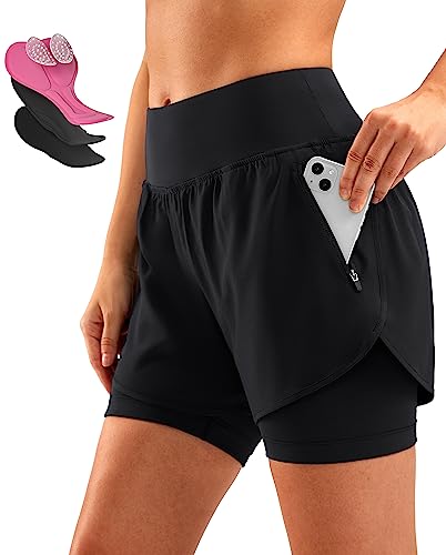 Women's Mountain Bike Shorts 4D Padded Cycling Riding Road Biking Bicycle Biker Cycle Padding UPF 50+ Shorts for Women Zipper Pockets(Black,M)