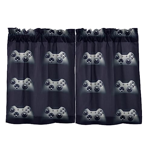 Oyihfvs Gamepad Seamless On Black 2 Panels Kitchen Small Window Curtains, Tier Curtains Rod Pocket Half Short Curtains Blackout Cafe Drapes One Image 27x24 in