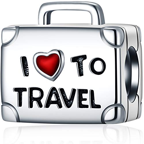 I Love to Travel Suitcase Charms fits Pandora Women Bracelet, 925 Sterling Silver Handbag Enamel Red Heart Beads, Gifts for First Mothers Day/Christmas/Best Mom/Valentines Day