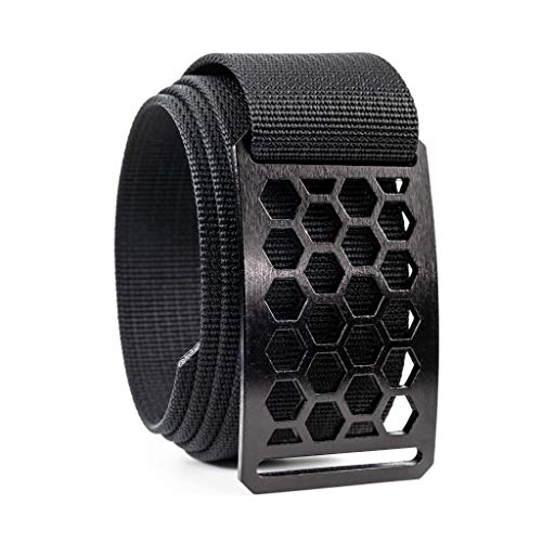 GRIP6 Honeycomb Web Belts - Tactical Belts for Men & Women - Nylon Golf Belt - Black Belt Buckle with Black Strap
