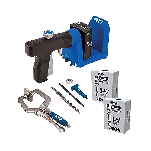 Kreg KPHJ520PRO Pocket-Hole Jig - Durable Kreg Pocket-Hole Jig - Easy Clamping & Adjusting - Includes 360-Degree Rotating Handle - with Pocket-Hole Screws - for Materials 1/2' to 1 1/2' Thick