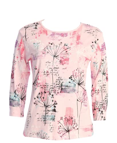 Jess & Jane Selena Abstract Print Womens Cotton Top Pink