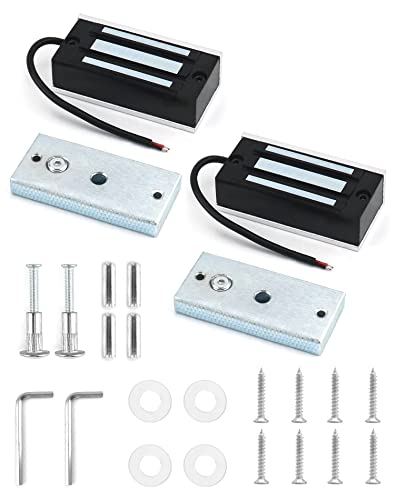 QWORK Electric Magnetic Lock, 2 Pack 60kg 130LBs Holding Force Electric Magnetic Lock for Door Access Control System Electromagnet Fail-Safe NC Mode