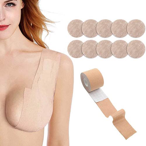 Okela Boob Tape and Backless Nipple Cover Set, Breathable Breast Lift Tape Boby Tape for Breast Lift w Breast Petals for A-E Cup