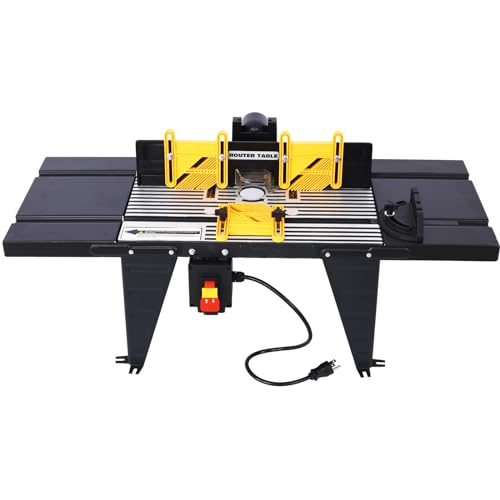 Gooamz Electric Router Table, 13.5' x 34' Universal Benchtop Router Tables Top with Stand & Adjustable Fence Wood Working Router Table Precise Routing Table Craftsman Tool for Woodworking (Black)