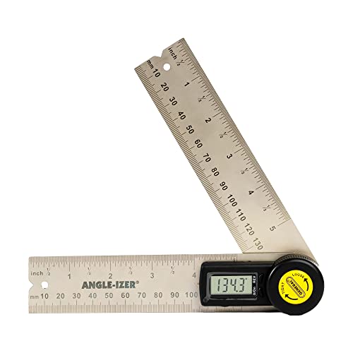 General Tools Digital Angle Finder Ruler #822 - 5' Stainless Steel Woodworking Protractor Tool with Large LCD Display
