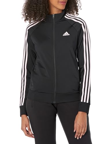 adidas Women's Essentials Warm-Up Slim 3-Stripes Track Jacket, Black/Clear Pink, Large