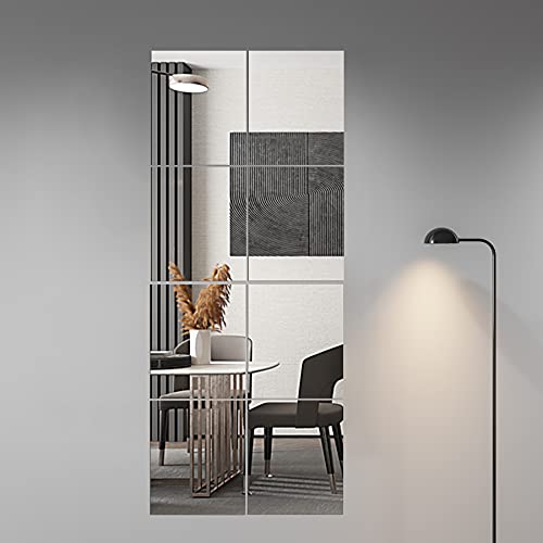 Delma Full Body Length Mirror Tiles Wall Mounted, 14'' x 12'' For Bedroom, Home Gym, Door (Glass - Frameless - 8PCS)