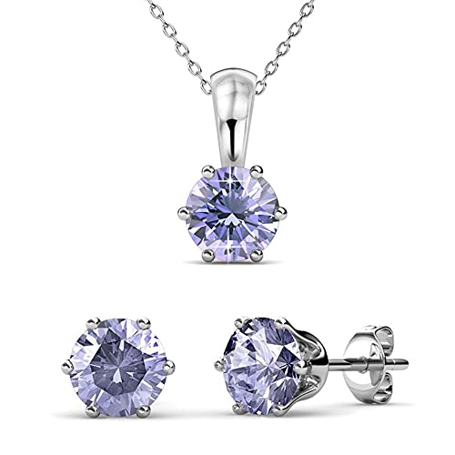 Cate & Chloe June Birthstone Earring and Necklace Set - 18k White Gold Plated with 1ct Genuine Gemstone Crystals, Birthstone Jewelry for Women
